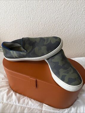 Rothy’s Slip-On Camouflage Canvas Sneakers - Olive/Black